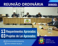 REUNIÃO ORDINÁRIA – CÂMARA MUNICIPAL DE MONTE AZUL-MG / 20-09-2021